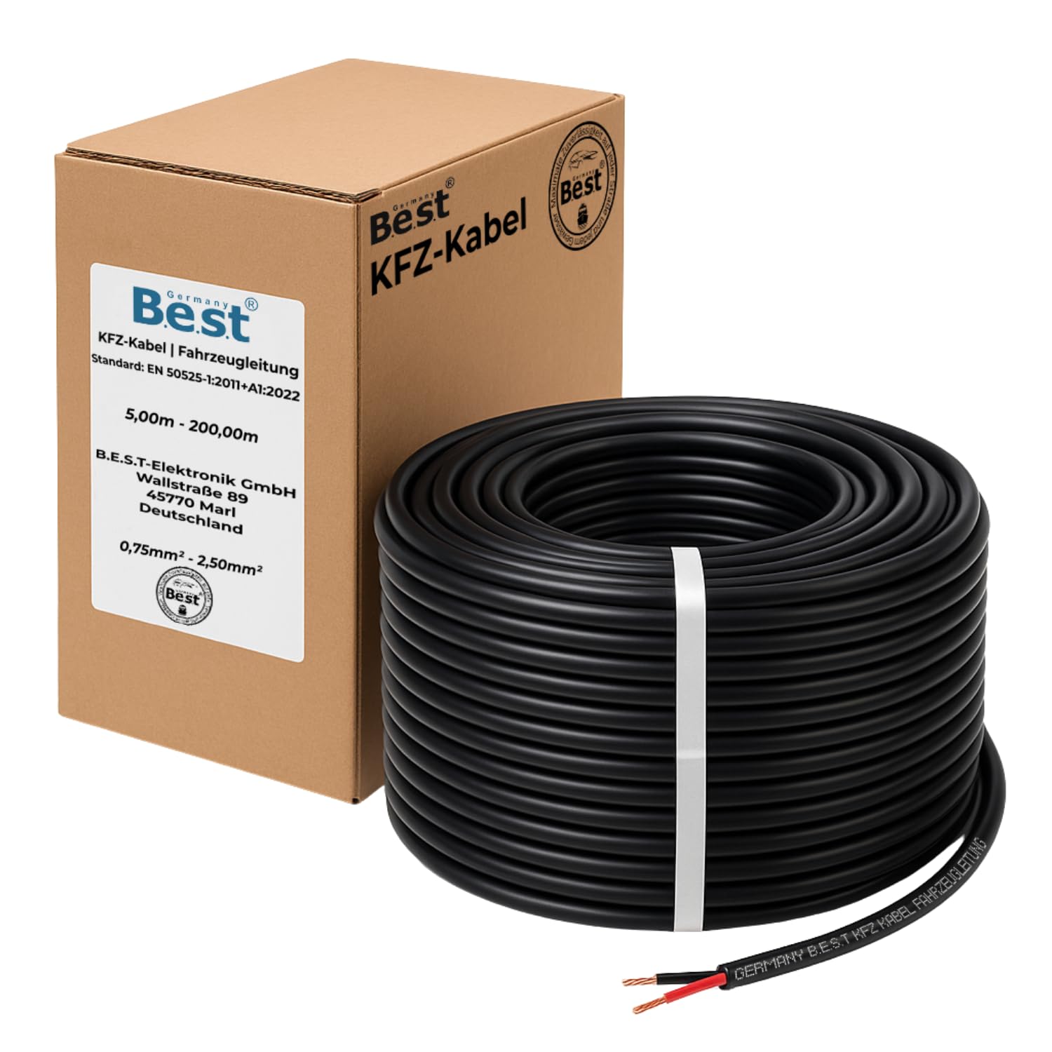 Germany B.e.s.t Cavo per auto, 2 x 2,5 mm², 25 m, piatto, cavo piatto, per veicoli, versatile applicazione a 2 poli