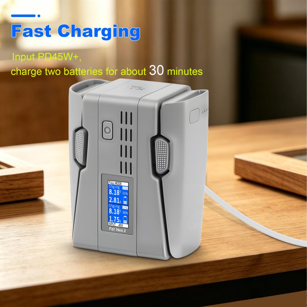 Portatile doppia batteria Caricatore dello schermo a colori per DJI Neo 2 Drone Hub di ricarica veloce per DJI Neo 2 batteria Maintainer con cavo di ricarica