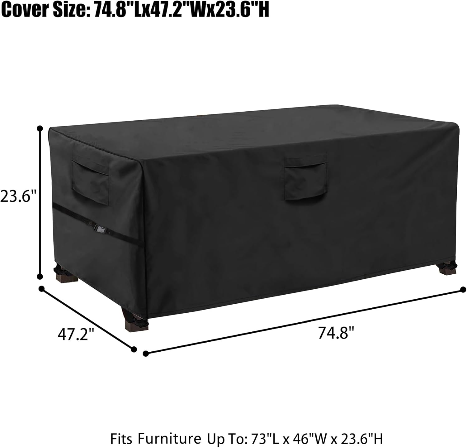 WOMACO Heavy Duty Patio Table Cover, Waterproof Outdoor Furniture Cover (Black, Rectangle - 75" x 47" x 24")
