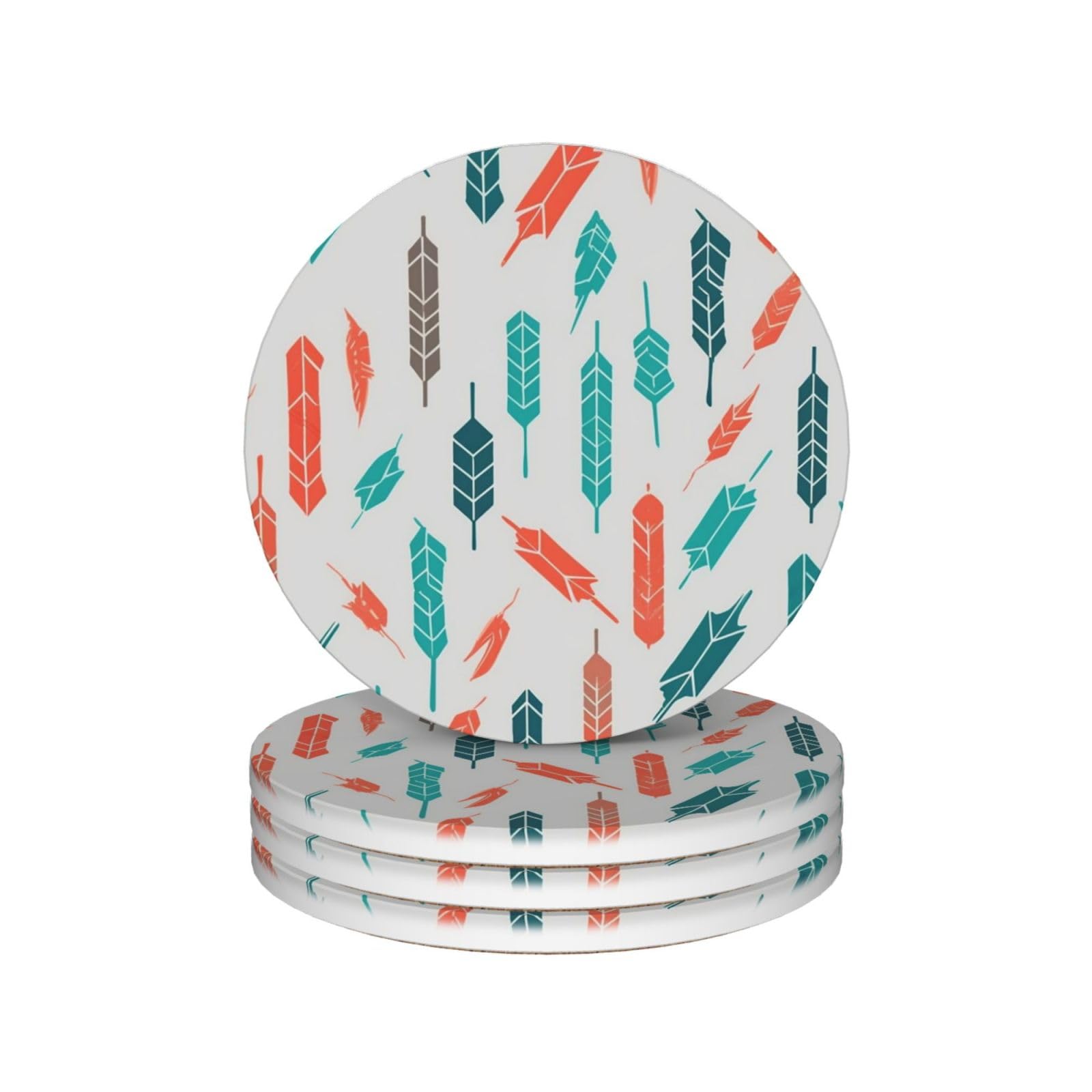 Dessous de verre céramique absorbant rond imprimé flèches bleu sarcelle