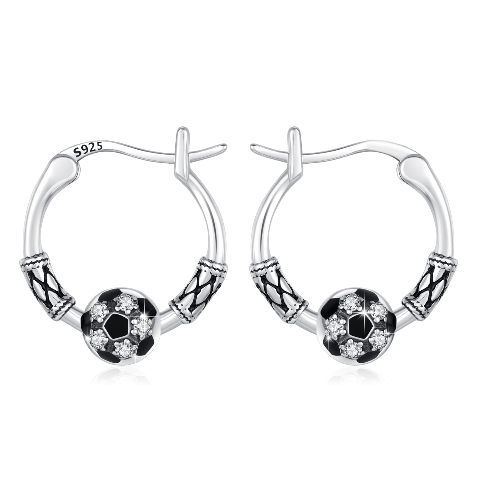Soccer Earrings 925 Sterling Silver Football Hoop Earrings with CZ Men Women Cool Sports Soccer ball Jewelry Gifts for Athletes Football Lovers