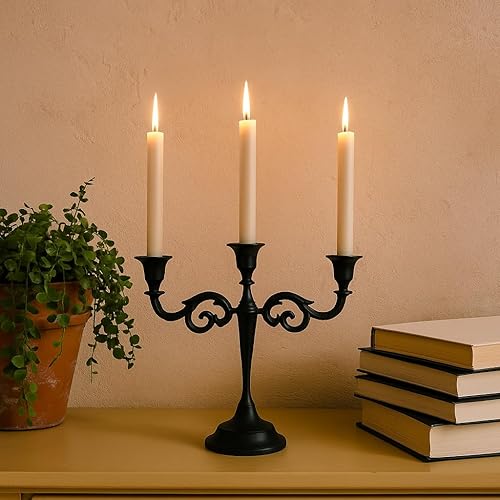 Vista 43 de Rely+ Candelabros de 5 brazos, decoración de interiores, cocina, mesa, velas, candelabros, centro de mesa (plateado)