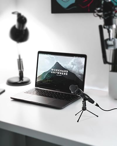 Miniatura 7 de Soporte de micrófono de escritorio con soporte de clip para micrófono, trípode plegable con pies antideslizantes, soporte de micrófono de escritorio