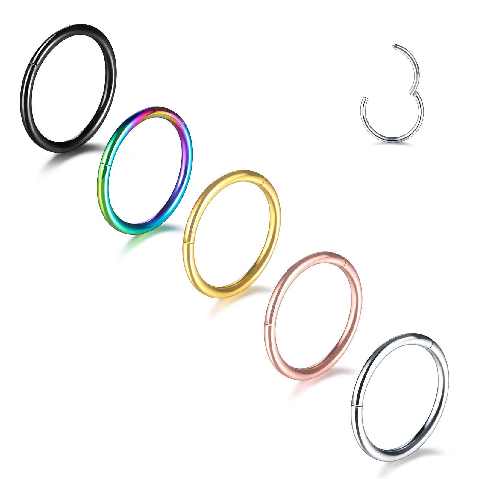 Aumeo 14G 16G 18G 20G Nose Ring Hoop Stainless Steel Hinged Segment Rings Hoops Nose Clicker Ring Tragus Helix Cartilage Daith Rook Earring Piercing