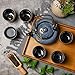 Layhit Japanese Asian Tea Set for Adults with 1 Teapot 6 Cups 1 Tray Traditional Portable Japanese Kiln Altered Glaze Porcelain Tea Set for Women Mother's Day Gifts(Blue)