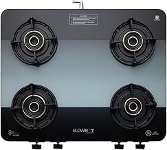 BLOWHOT Sapphire 5G Premium Design 4 Burner Manual Ignition Gas Stove Slimmest ISI certified, Toughened Glass Cooktop, Stainless Steel Frame, 5 Year Warranty on Burner, Gas stove Valve & Glass
