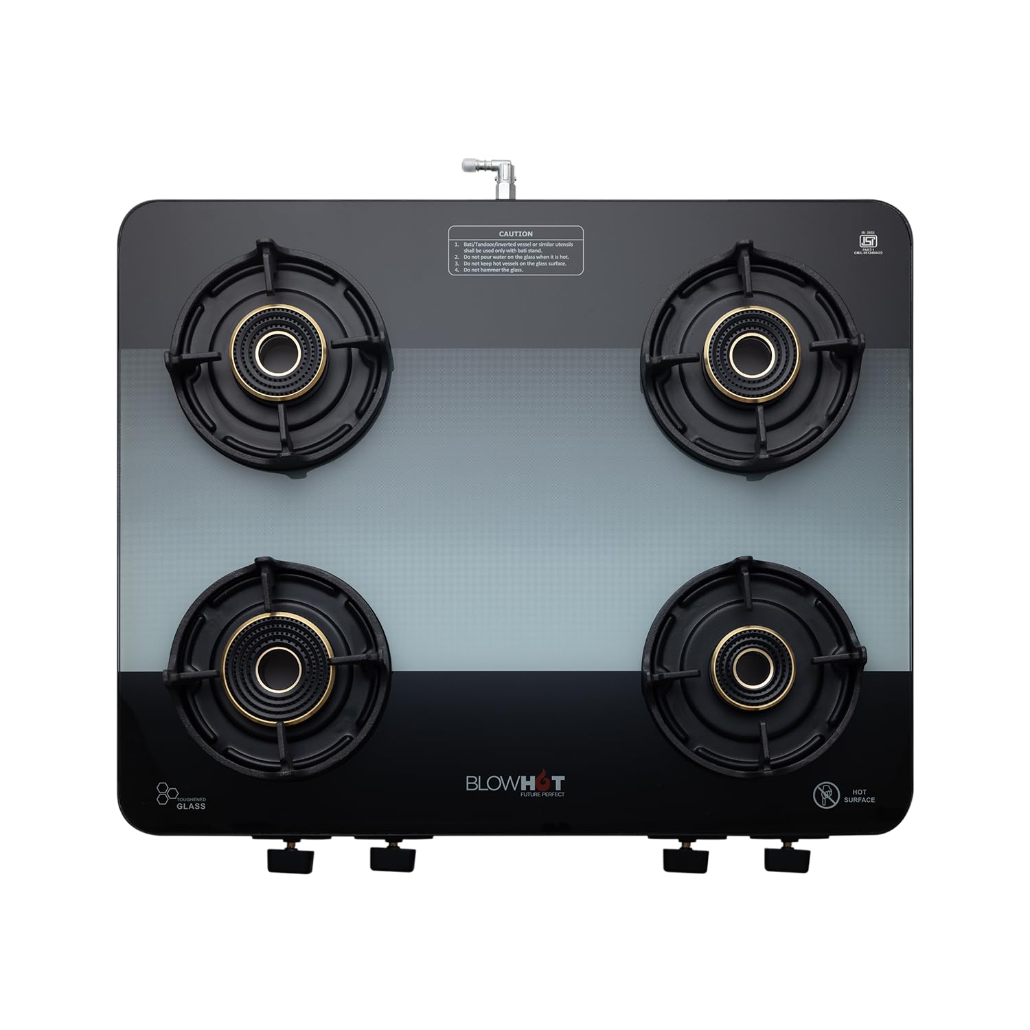 BLOWHOT Premium Design 4 Burner Manual Ignition Gas Stove Slimmest ISI certified, Toughened Glass Cooktop, Stainless Steel Frame, 5 Year Warranty on Burner, Gas stove Valve & Glass (Sapphire Dual) 5G-image-46