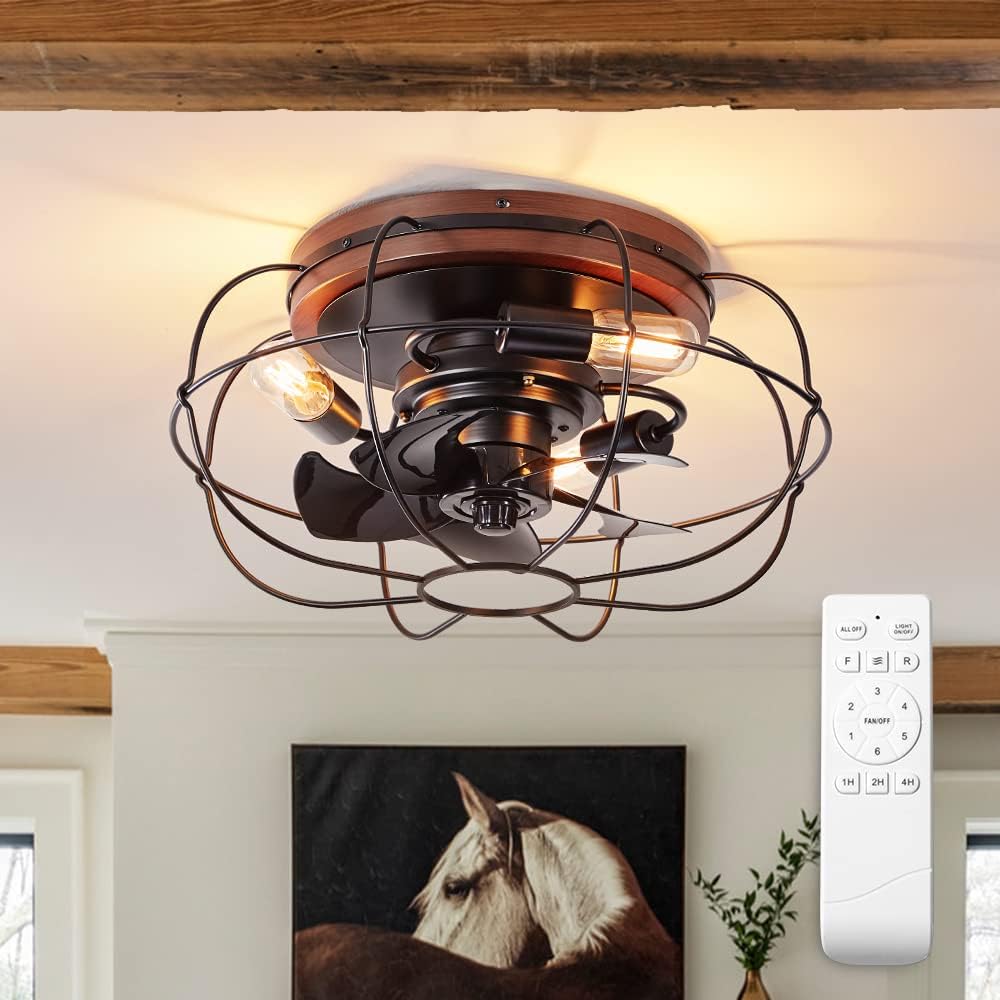 Ceiling Fans with Lights, 18'' Metal Caged Ceiling Fan with