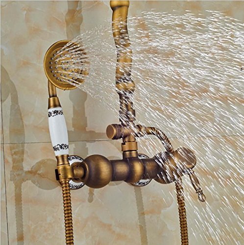 Robinet mitigeur douche classique laiton antique résistant avec douchette manuelle