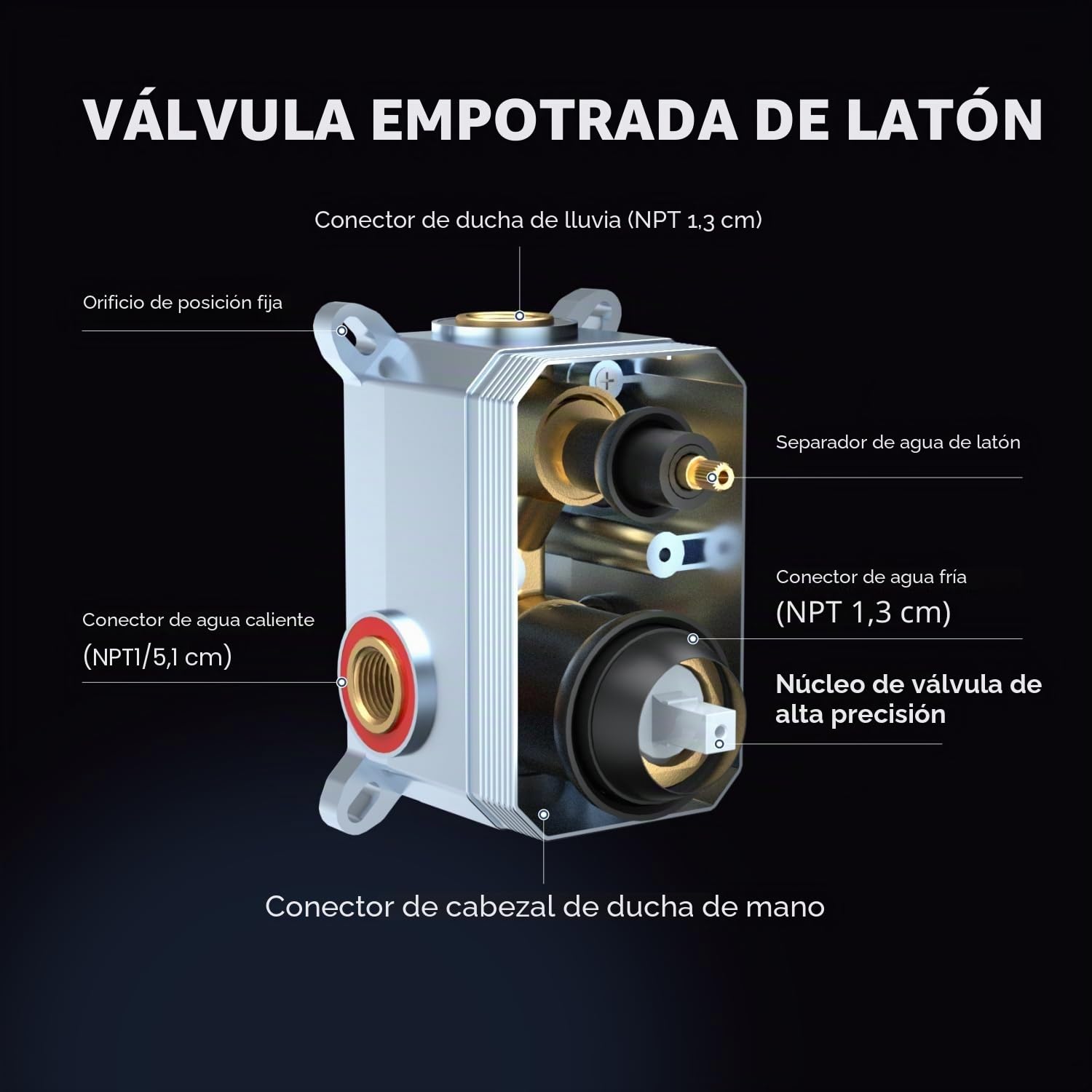 ELLO&ALLO - Grifo de ducha de baño para baño con válvula, cabezal de ducha de lluvia con combo portátil