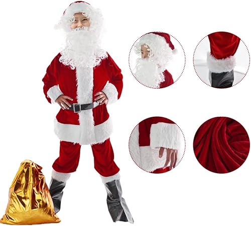 Miniatura 3 de Disfraz de Papá Noel para niños, disfraz de Papá Noel para niños de 6 años en adelante, 9 unidades, color rojo