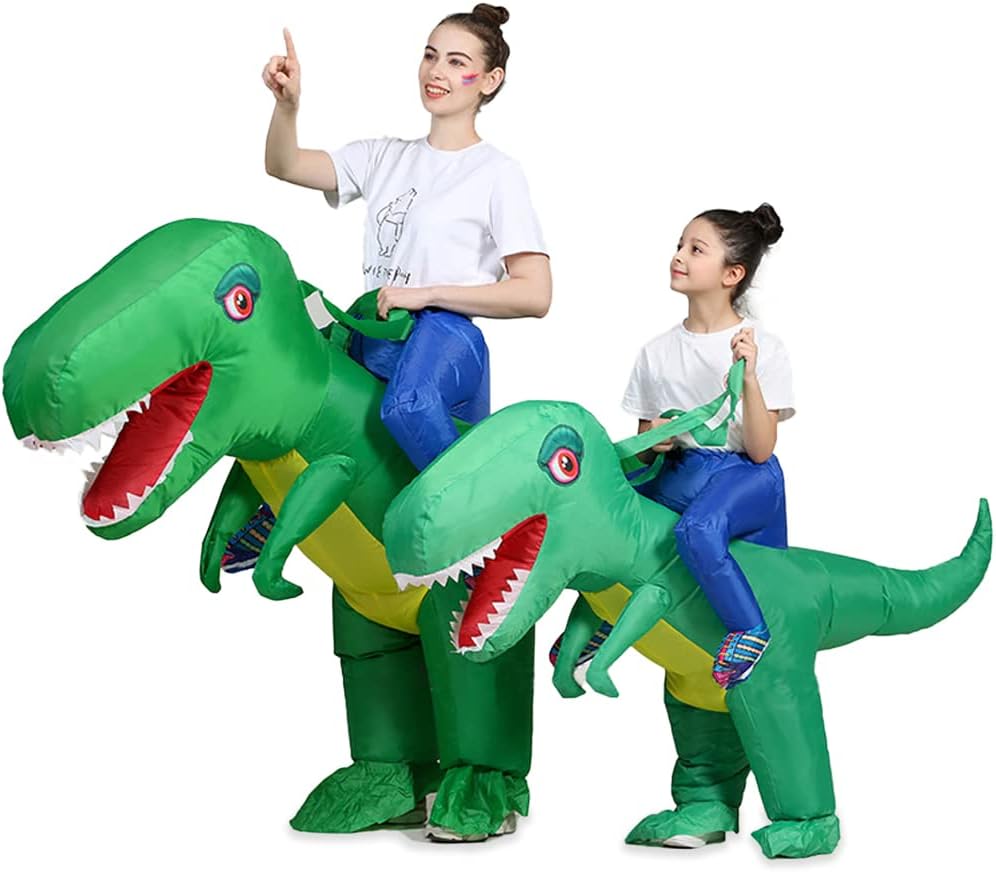 Mofish Inflatable Riding Dinosaur Costumes for Adult Kids, Funny Blow up Halloween Dinosaur Costume, Halloween Parent-child T Rex Dino Suits Gifts