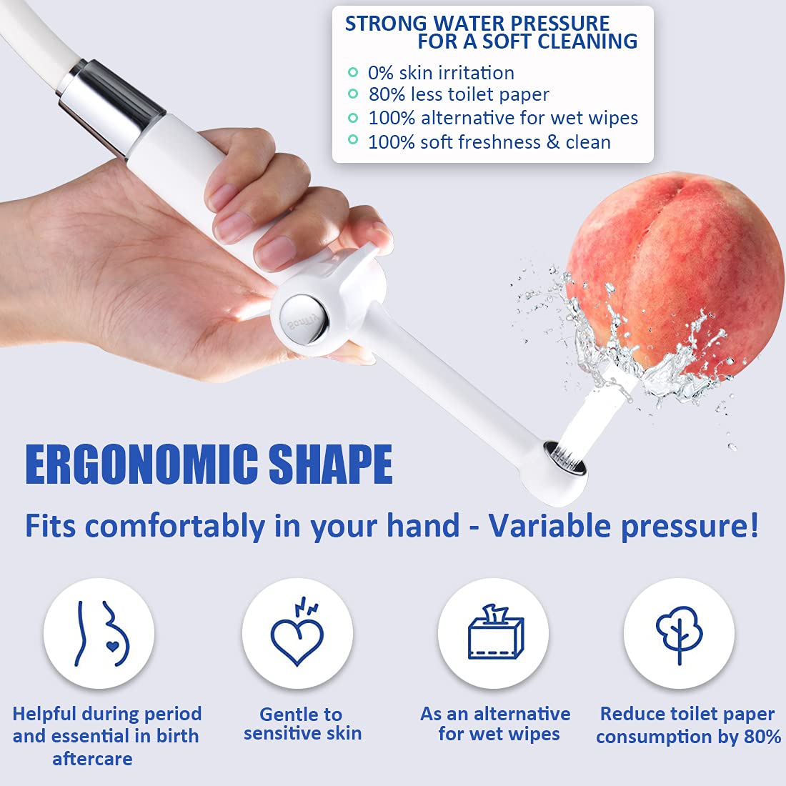 SonTiy - Doccetta per bidet con tubo flessibile, in ottone da 7,9", con pressione regolabile G1/2" e G3/8", valvola di commutazione per WC, igiene personale, pannolino doccia, bagno per animali