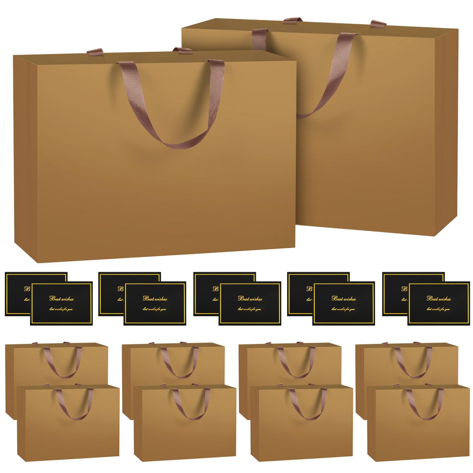 NAHRMY 10 pcs Extra Large Gift Bags with Greeting Cards Gold 43 x 32 x 13 cm, Large Paper Party Gift Bag for Presents Wedding Birthday Christmas Celebration
