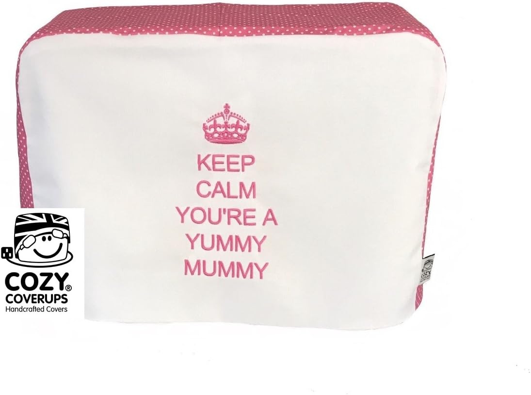 Kitchenaid Artisan CozyCoverUp® Food Mixer Cover KEEP CALM YOU'RE A YUMMY MUMMY Pink Spot Embroidered Cotton
