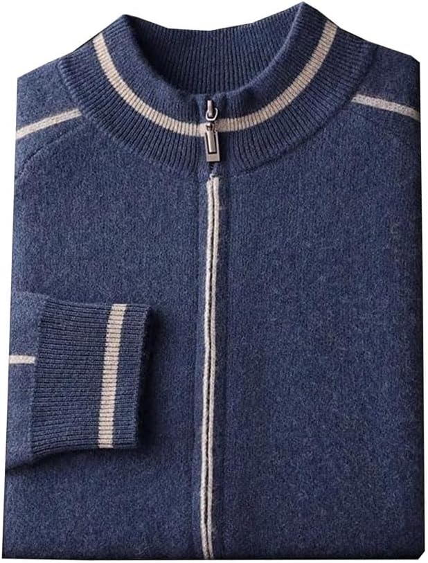 Men’s Zipper Cashmere Cardigan Long Sleeve Thick Knit Sweater Smart Layered Winter Top