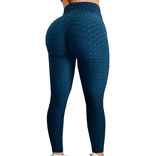 A AGROSTE Women's High Waist Yoga Pants Tummy Control Workout Ruched Butt Lifting Stretchy Leggings Textured Booty Tights