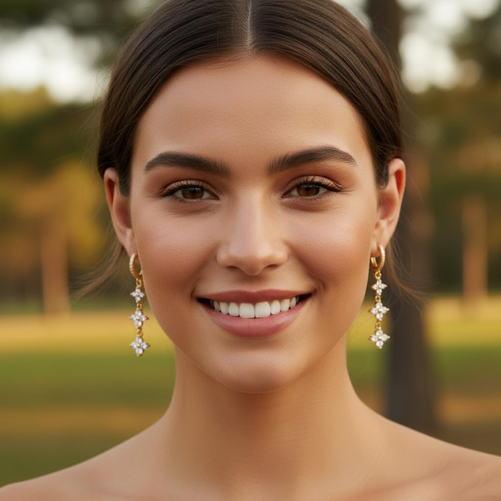 Gold Dangle Drop Earrings for Women, Trendy 14K Gold Plated Dangle Cubic Zirconia Pave Huggie Hoops, Hypoallergenic Long Dangling Drop Earrings CZ Hanging Jewelry Gifts for Her - Image 3