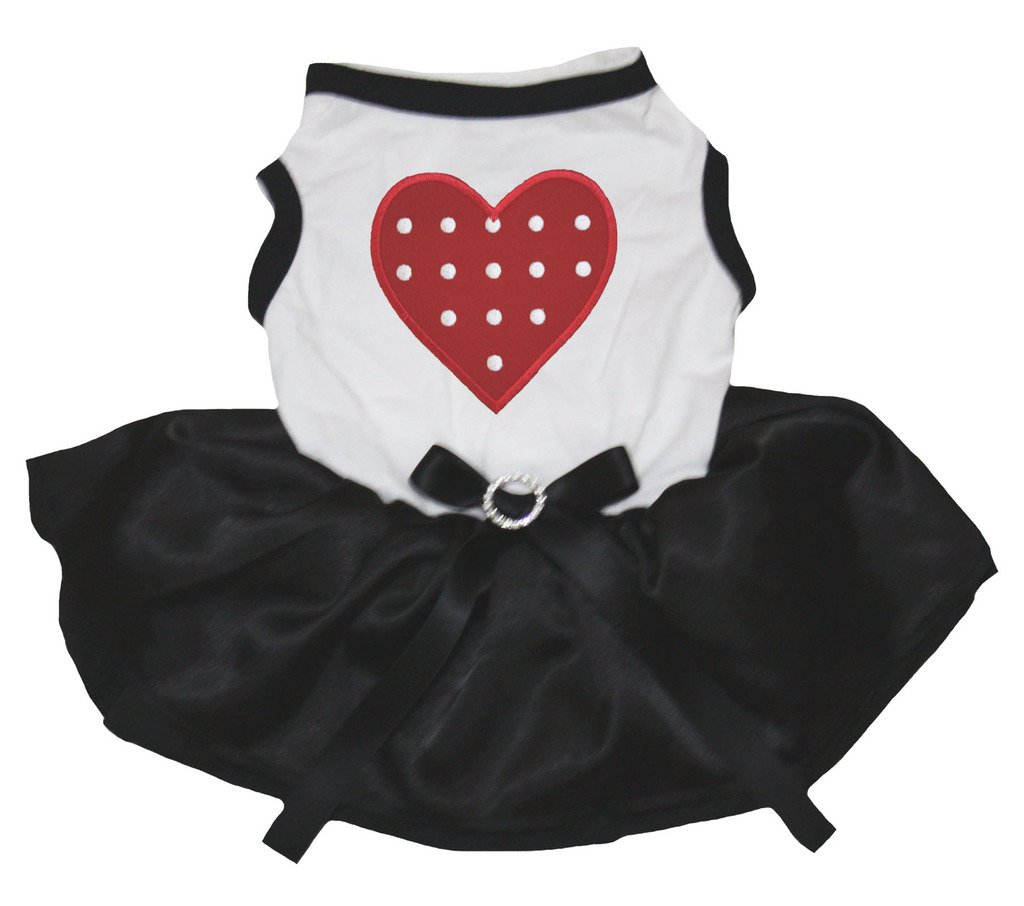 Robe pour chien chiot tutu noir vêtement motifs pois cœur rouge dessus blanc