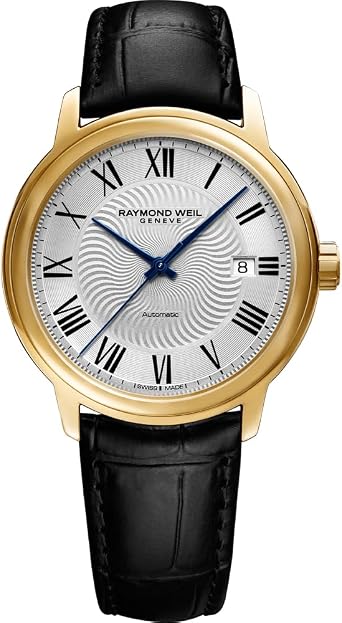 Raymond Weil Mens Maestro Swiss Gold-Tone and Leather Automatic Watch, ColorBlack Model 2237-PC-00659