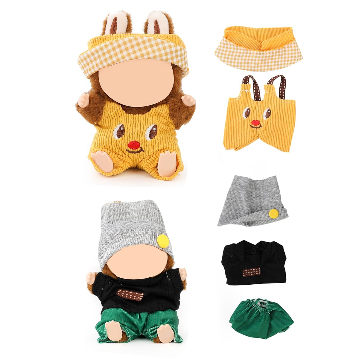 (2 Pack) XMBYGY Clothes for Labubu (for 17/15cm Standing/Sitting Doll) (NO Doll) - Clothes Accessories Dress up for Dolls Included Figures Clothes Skirt and Hat for Girls and Woman (LB49+LB48)