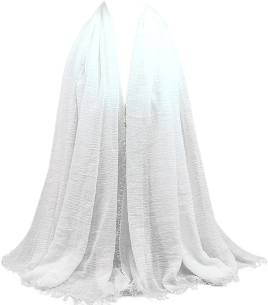 Vinjeely Premium Viscose Maxi Crinkle Cloud Hijab Scarf Shawl Soft Islam Muslim (White)