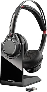 Plantronics - Voyager Focus UC with Charge Stand (Poly) - Bluetooth Dual-Ear (Stereo) Headset with Boom Mic - USB-A Compatible with PC and Mac - Active Noise Canceling - Works with Teams, Zoom & More
