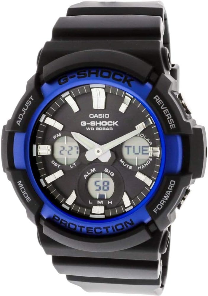 Casio Mens G-Shock Black Resin Band Standard Analog Digital Dial Tough Solar Watch, Black