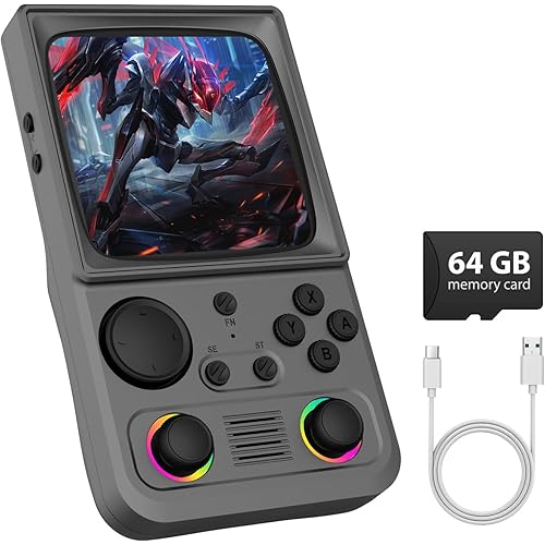 R36TMAX Retro Handheld Game Console, 4.0 Inch IPS HD Screen Retro Gaming Console, Handheld Game Console with 18000+ Classic Games, Supports WiFi Networked Fighting and OTG, Built-in 64G-Classic Gray