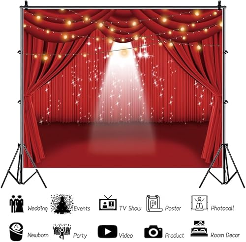 Miniatura 2 de Caaerttply Telón de fondo rojo para escenario, telón de fondo de teatro para fotografía, 10 x 8 pies, telón de fondo de teatro, espectáculo