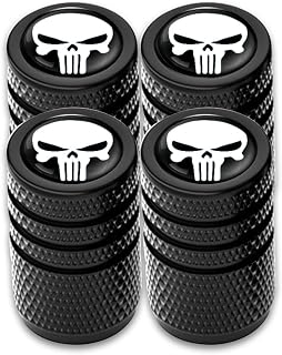 Ajxn 4 PCS Skull Tire Valve Stem Caps, Universal Car Wheel Tire Air Valve Cap, Stainless Steel Tire Air Valve Caps Fits Cars Trucks Motorcycles SUVs and Bikes, Car Accessories and Decorations (White)