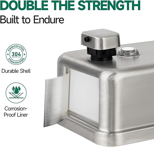 Miniatura 2 de Dispensador de jabón comercial montado en la pared 37oz 37.2 fl oz Dispensador manual de acero inoxidable cepillado de gran capacidad para baños de