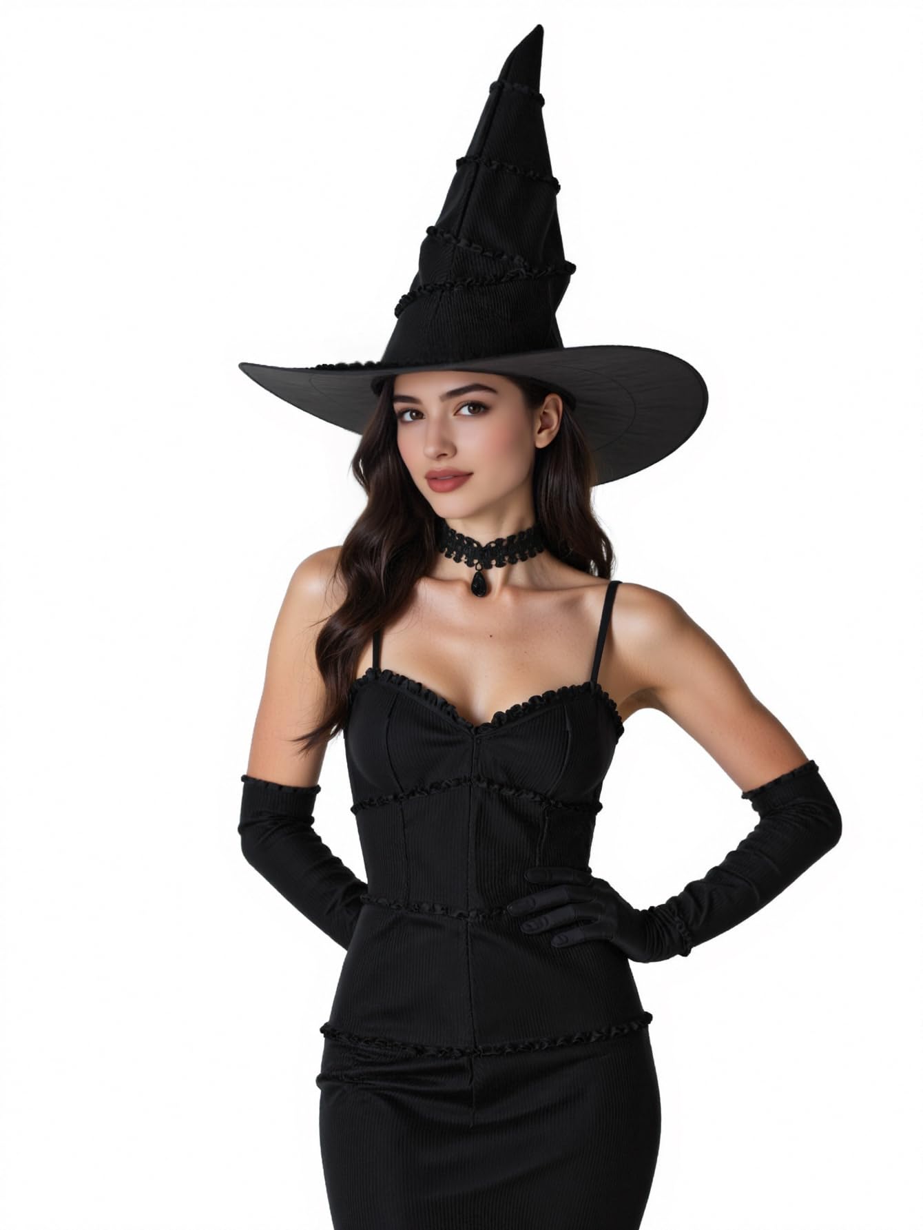 HOMELEX Wicked Women Black Witch Hat Adult Halloween Cosplay Wizard Costume Accessories