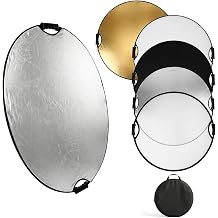 QWORK 32" 80cm 5-in-1 Collapsible Light Reflector & Diffuser - Translucent, Silver, Gold, White, Black, Multi Disc Photography Reflector for Studio Outdoor Photography