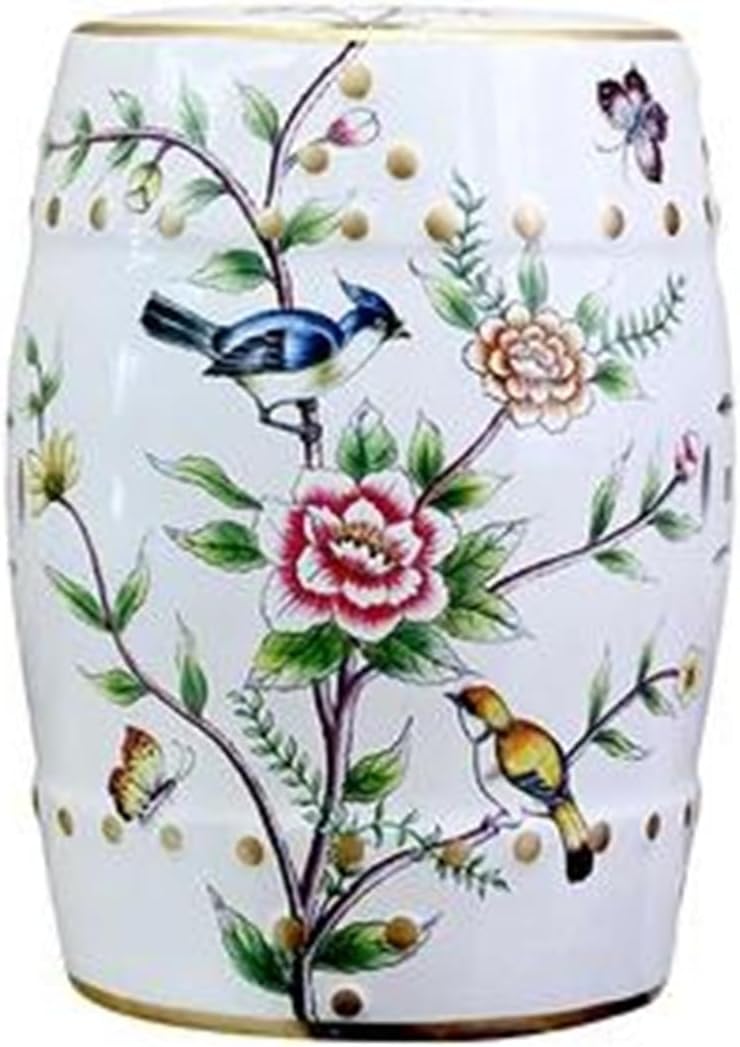 Decorative Garden Stools, Modern Chinese Ceramic Traditional Pattern Flower and Bird Round Porcelain Stool(C)