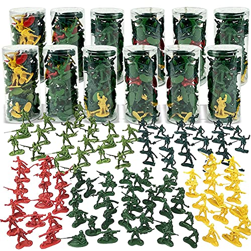 Liberty Imports Army Men Military Action Figures in 12 Mini Tubes Buckets - 600 Pieces Kids Toy Soldiers Combat Special Forces Party Favors Supplies