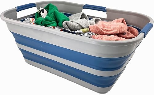 Miniatura 5 de SAMMART Cesta plegable de plástico de 21 litros (5.5 galones), contenedor de almacenamiento plegable y organizador, tina de lavado portátil, cesta