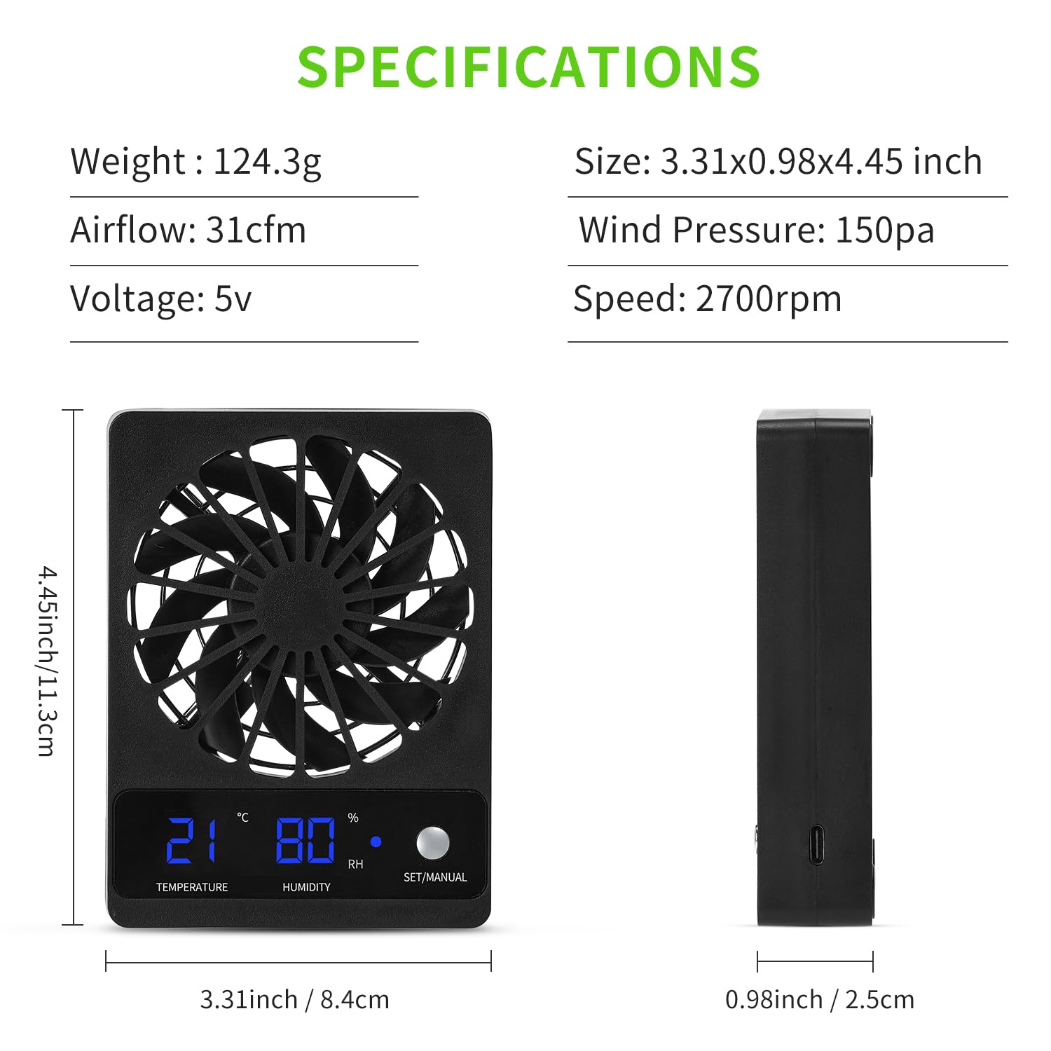 Reptilienventilator, Feuchtigkeitsventilator, Luftentfeuchter für Regenwald-Terrarium, verbessert die Luftzirkulation für Amphibien, Reptilien und Schlangen