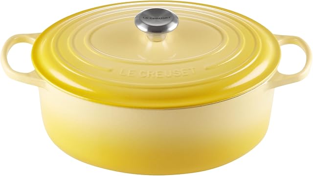 Le Creuset Signature żeliwne naczynie do pieczenia z pokrywką, Ø 31 cm, owalne, do wszystkich rodzajów kuchenek i indukcyjnych, pojemność: 6,3 l, 5,705 kg, cytrusowe