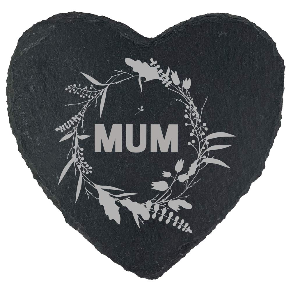 eBuyGB, Mothers Day Birthday Gift, Present for Mum, Mummy from Daughter and Son, Engraved Slate Drinks Coaster (Heart)