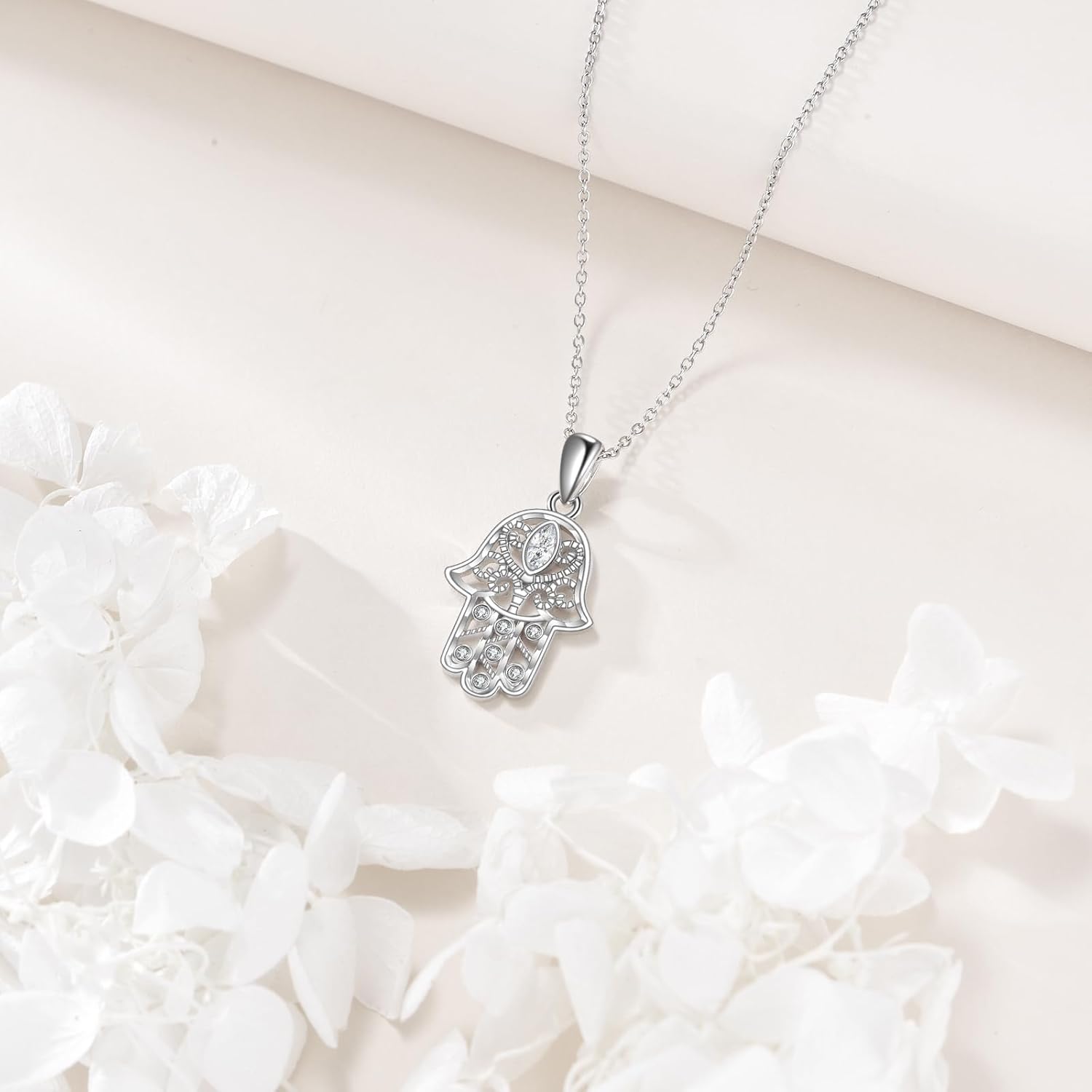 Hamsa Necklace 925 Sterling Silver Hamsa Necklace for Women Amulet Protector Jewelry Gifts