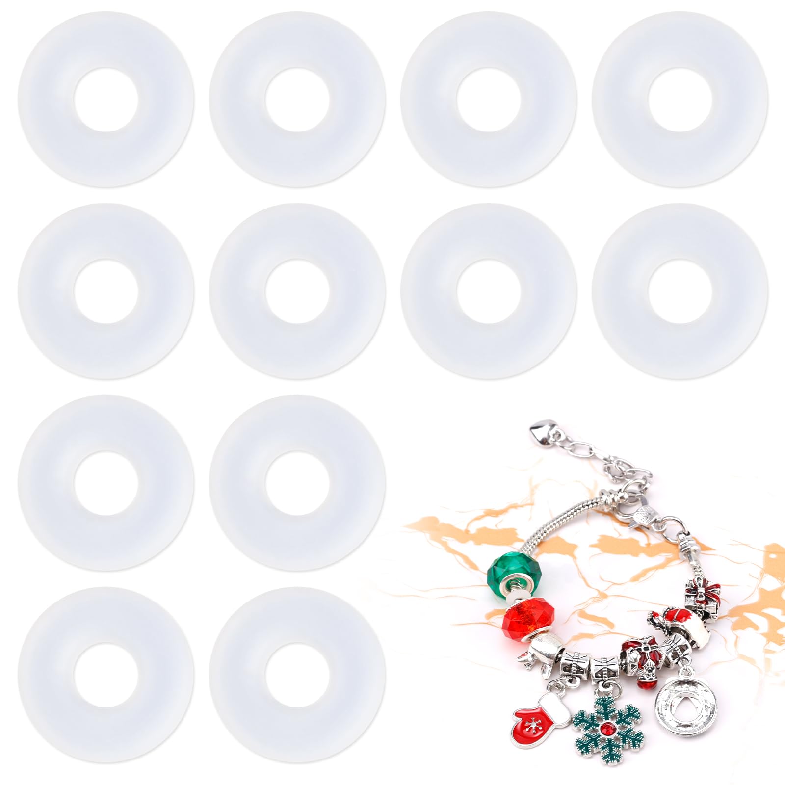 BOXOB 100pcs Charm Stoppers for Bracelets, Silicone O Rings Spacer Charm Lentil Bead Stopper Clip Lock Donut Spacers for Jewelry Making DIY Crafts, Medium, Silicone, No Gemstone