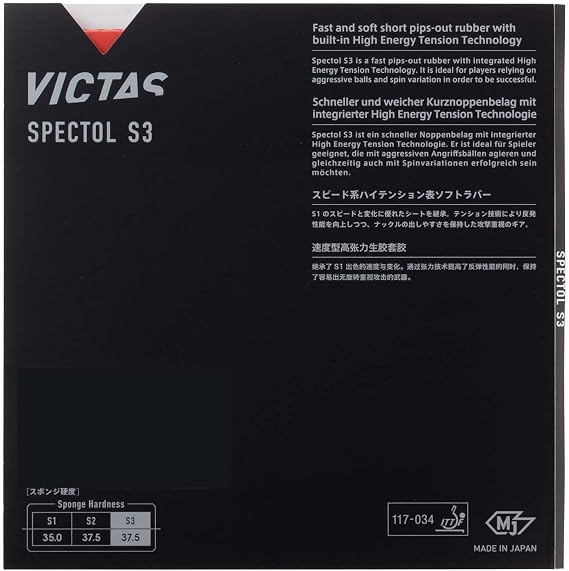 Victoras Spectol 210030 Table Tennis Rubber Spectrum S3 Speed Tension Table Soft Red/Black/Blue
