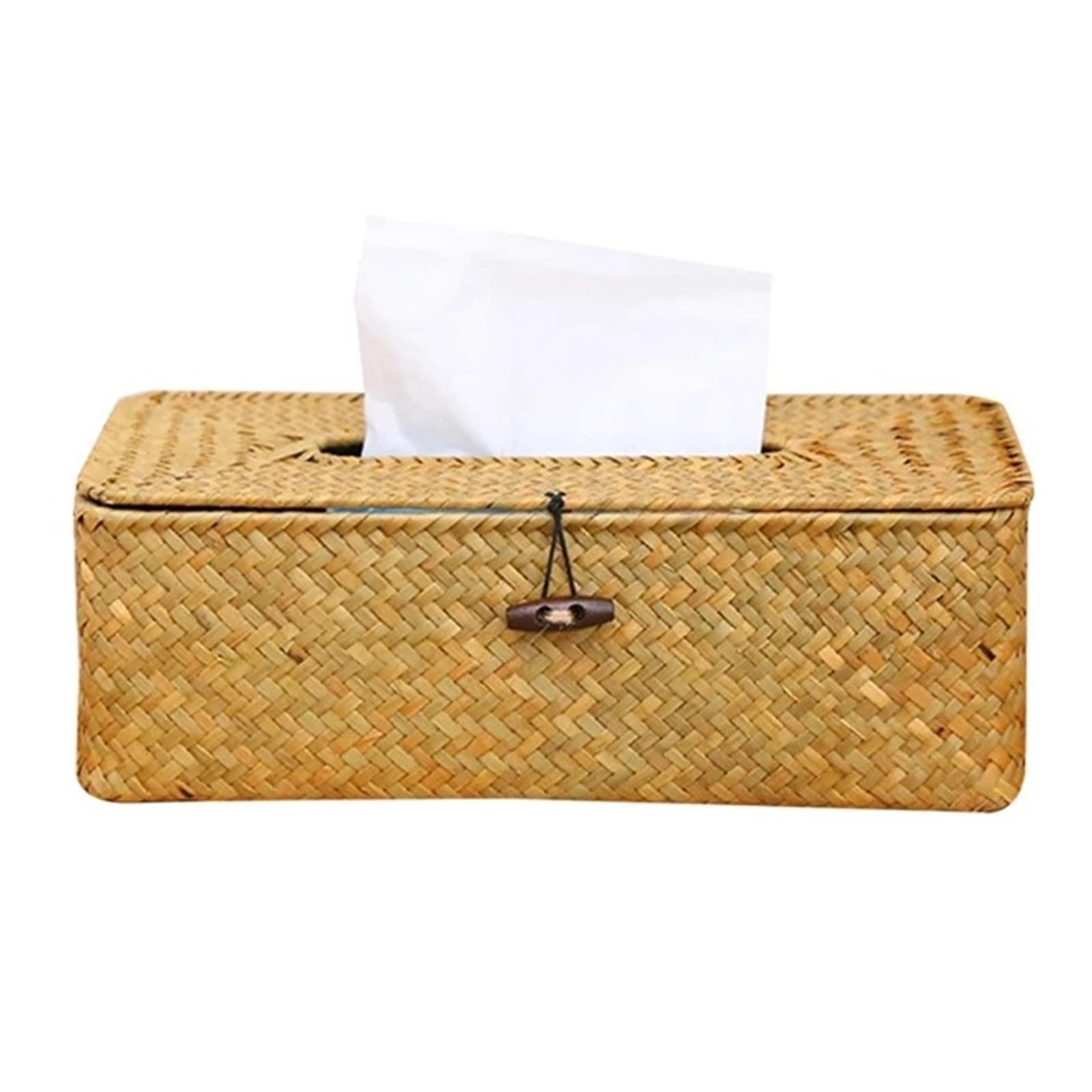 Rattan Tissue Box Cover Rectangular Napkin Case Woven Paper Container Home Car Napkins Holder Organizer For Living Room,Dining Table(Yellow)