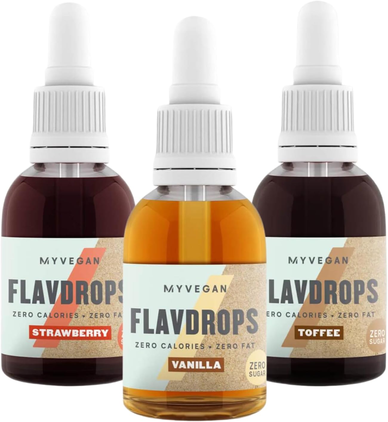 Flavour Drops Flavdrops Strawberry Toffee and Vanilla 50ml Each Zero Calories