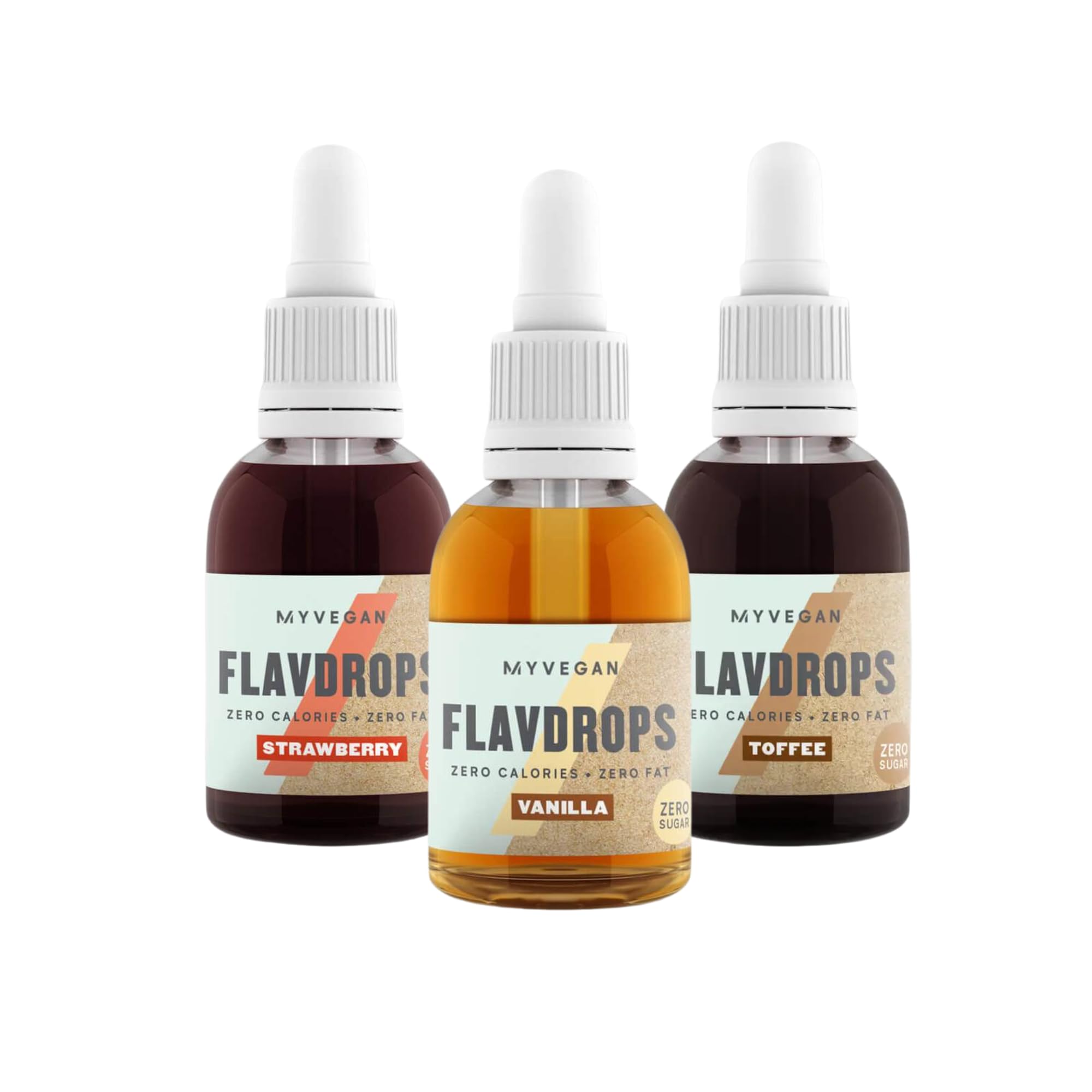 Flavour Drops Flavdrops Strawberry Toffee and Vanilla 50ml Each Zero Calories