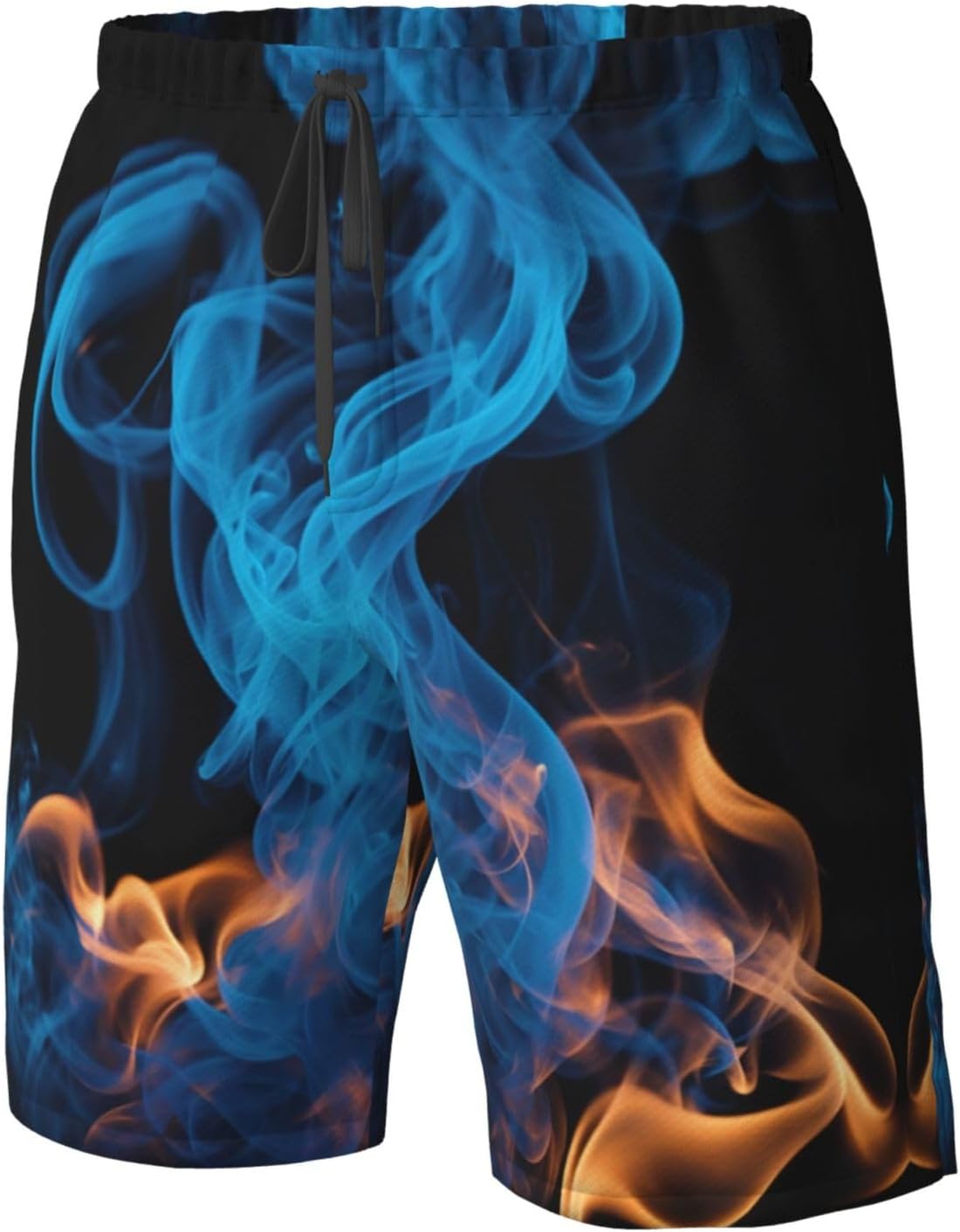 Blue Flame Print Men's Quick-Drying Shorts Casual Beach Pants Stretch Waist Shorts and Pockets