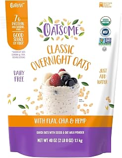 Oatsome Organic Gluten-Free Overnight Oats with Chia, Flax & Hemp - 7g Protein, High Fiber, 40oz Bag