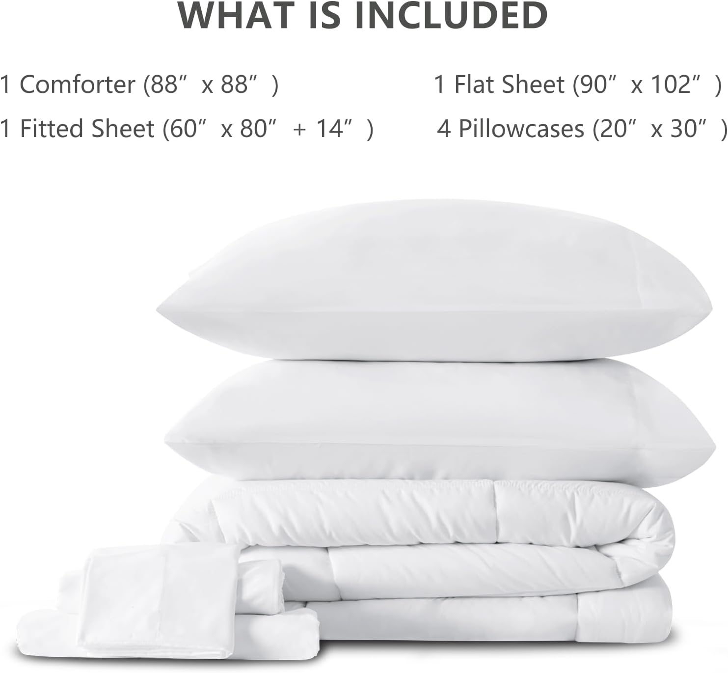 CozyLux Queen Comforter Set White, 7 Pieces Bed in a Bag, White Comforter Queen Size, All Season Bedding Sets with Stitch Quilted Comforter, Flat Sheet, Fitted Sheet, Pillowcases