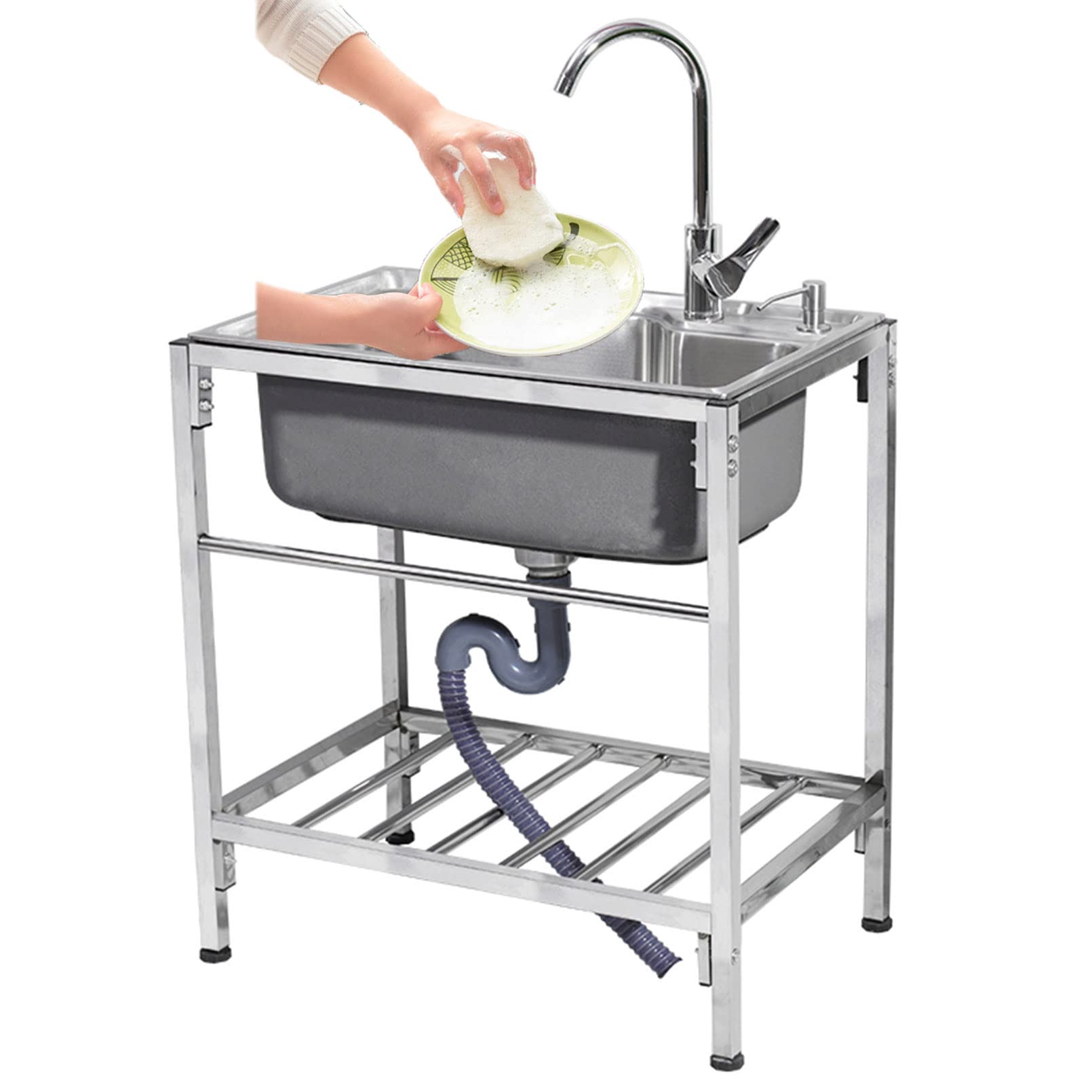 Évier de préparation commercial cuve unique inox avec robinet pivotant